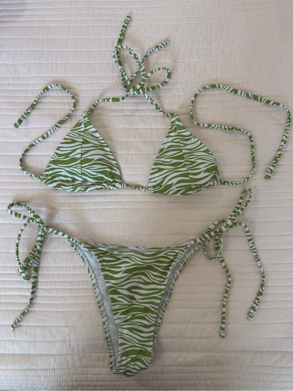 SHEIN Green and White Zebra Print Triangle Bikini
